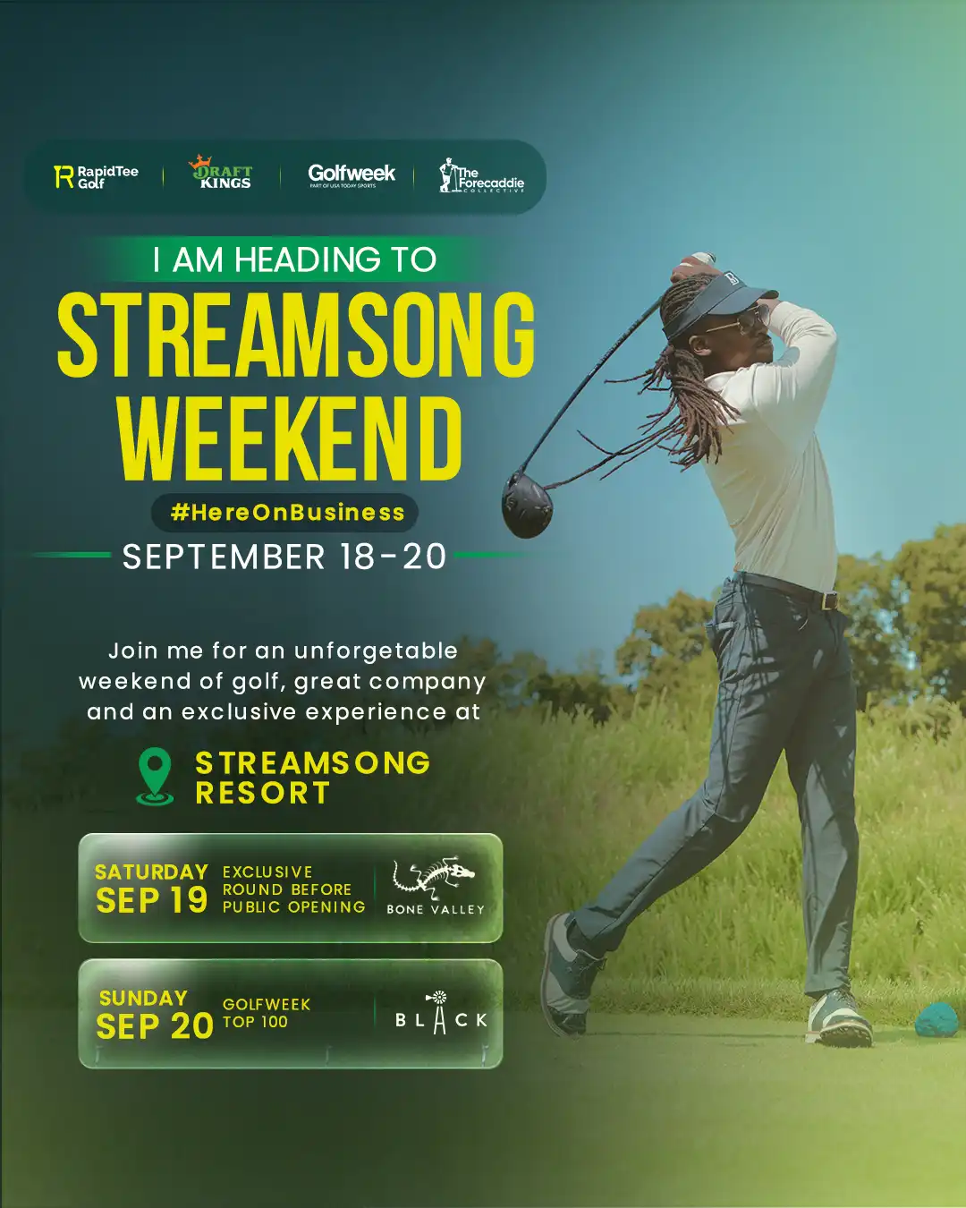 VIP Streamsong Weekend: Bone Valley on Saturday September 19 and Streamsong Black on Sunday September 20, featuring Teal Barber.